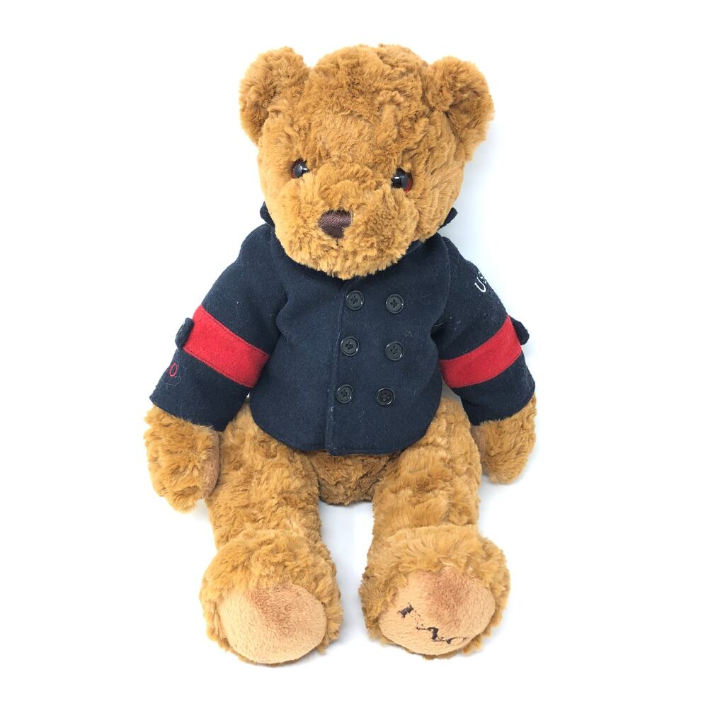 FAO Schwarz 12" Seated Teddy Bear Plush USA Pea Coat Jacket Navy‎ Sailor